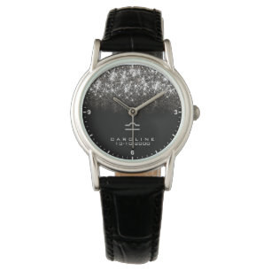 Libra Zodiac Sign Silver Glitter Stars Birth Date Watch