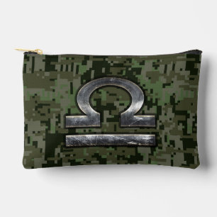Libra Zodiac Sign Woodland Digital Camouflage Accessory Pouch