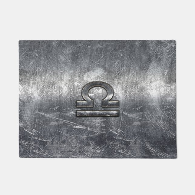 Libra Zodiac Symbol Distressed Industrial Steel Doormat (Front)