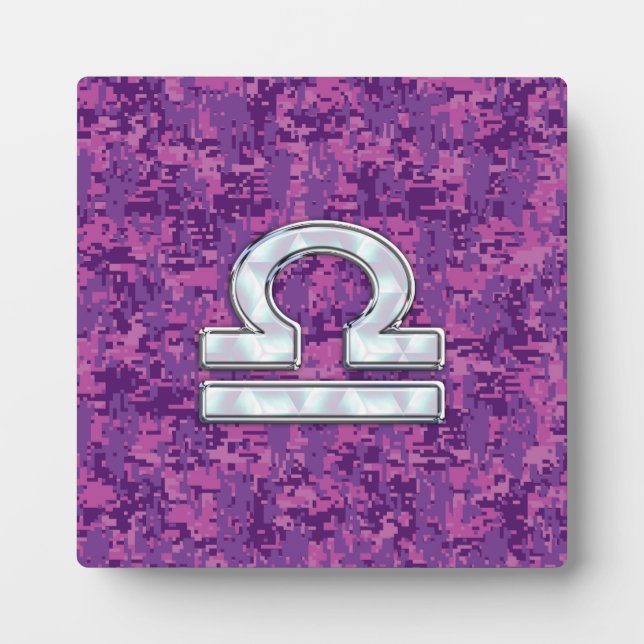 Libra Zodiac Symbol Fuchsia Pink Digital Camo Plaque (Front)