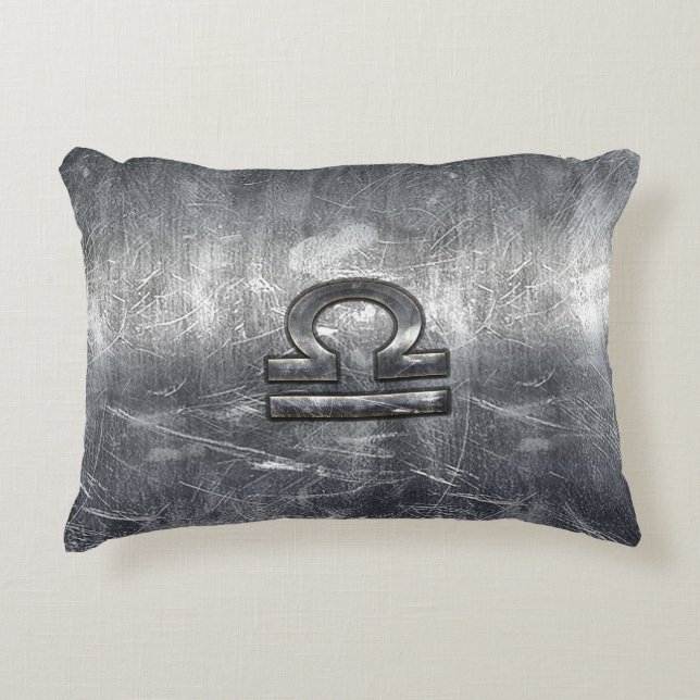 Libra Zodiac Symbol in silver grunge steel style Decorative Cushion (Front)