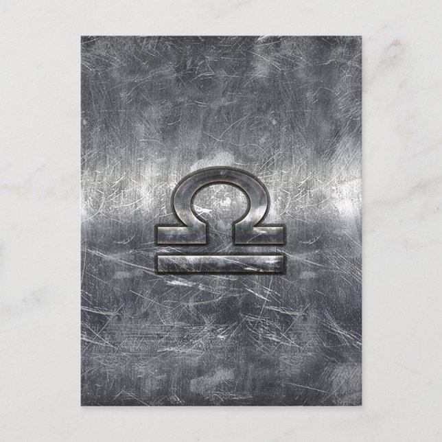 Libra Zodiac Symbol in silver grunge steel style Postcard (Front)