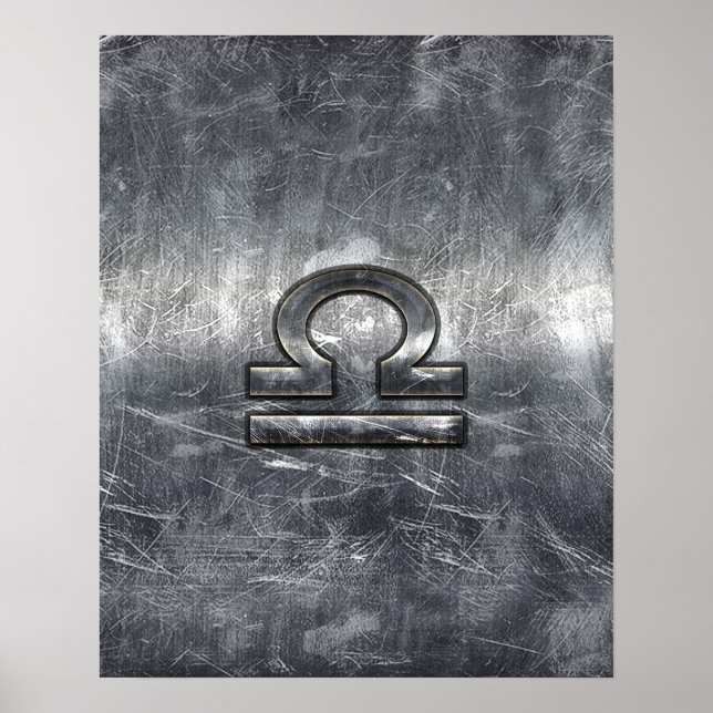 Libra Zodiac Symbol in silver grunge steel style Poster (Front)