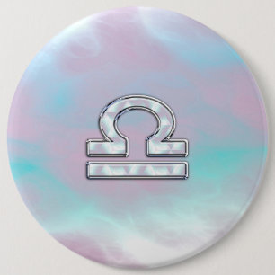 Libra Zodiac Symbol Mother of Pearl Style 6 Cm Round Badge