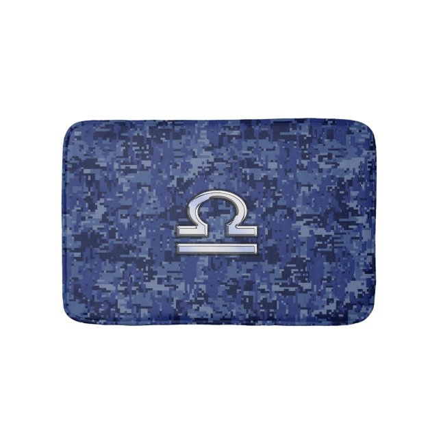 Libra Zodiac Symbol on Blue Digital Camo Bath Mat (Front)