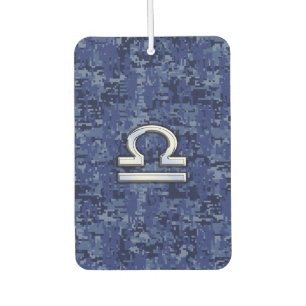 Libra Zodiac Symbol on Blue Digital Camo Car Air Freshener