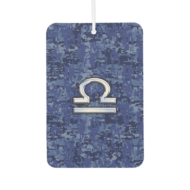Libra Zodiac Symbol on Blue Digital Camo Car Air Freshener (Front)