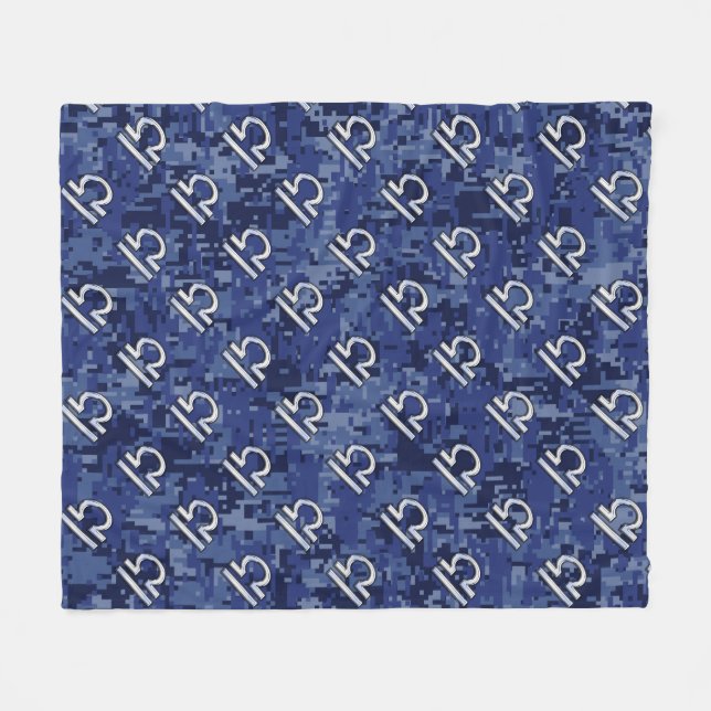 Libra Zodiac Symbol on Blue Digital Camo Fleece Blanket (Front (Horizontal))