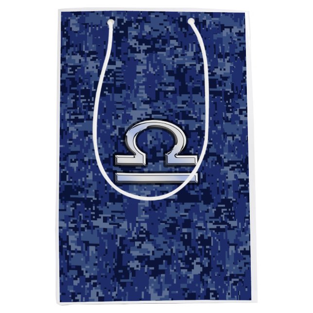 Libra Zodiac Symbol on Blue Digital Camo Medium Gift Bag (Front)