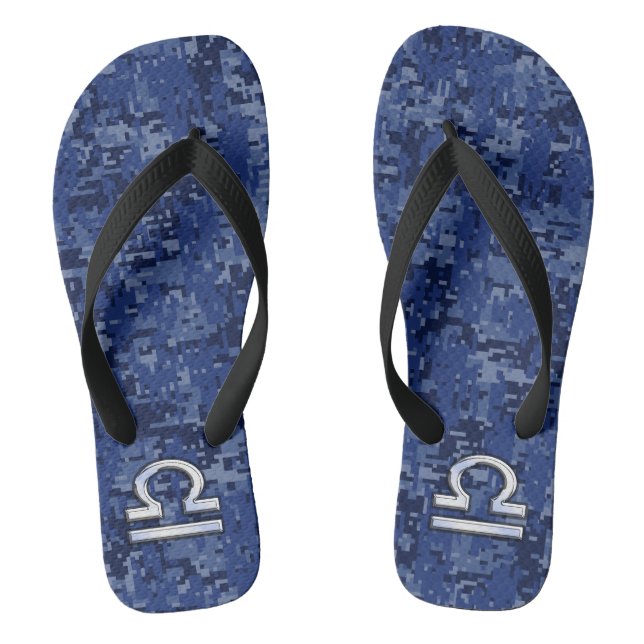 Libra Zodiac Symbol on Blue Digital Camouflage Jandals (Footbed)