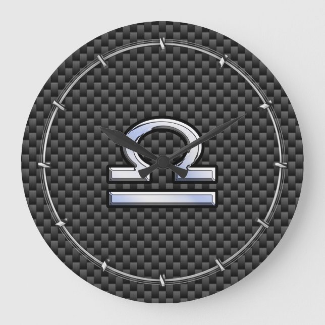 Libra Zodiac Symbol on Carbon Fibre Decor Large Clock (Front)
