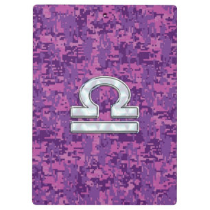 Libra Zodiac Symbol on Fuchsia Digital Camo Clipboard