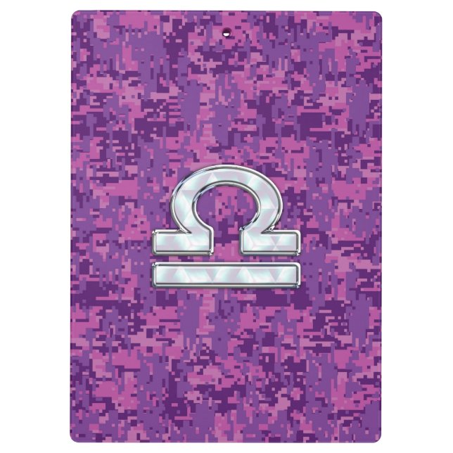 Libra Zodiac Symbol on Fuchsia Digital Camo Clipboard (Back)