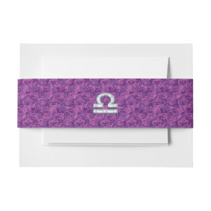 Libra Zodiac Symbol on Fuchsia Digital Camo Invitation Belly Band