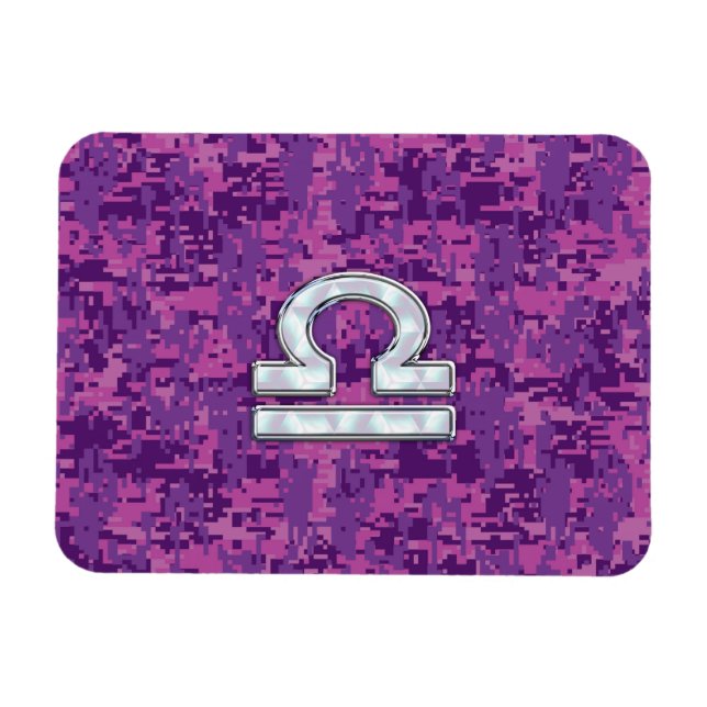 Libra Zodiac Symbol on Fuchsia Digital Camo Magnet (Horizontal)