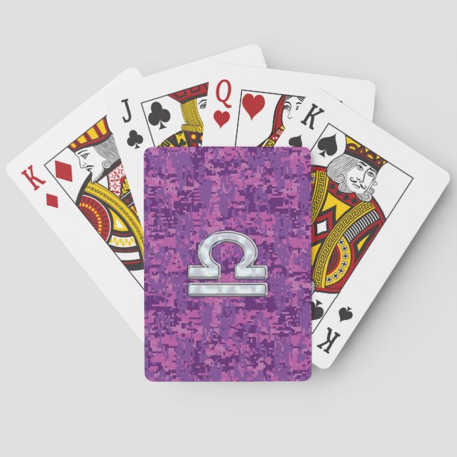 Libra Zodiac Symbol on Fuchsia Digital Camo Playing Cards (Back)