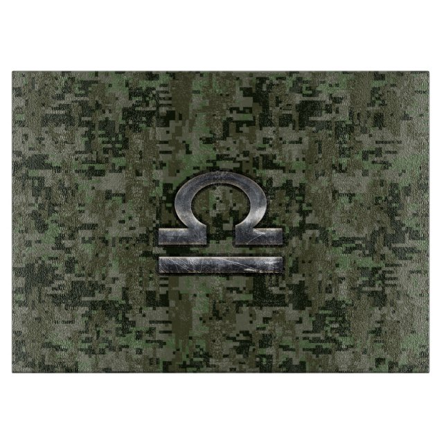 Libra Zodiac Symbol on Green Digital Camouflage Cutting Board (Front)