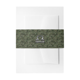 Libra Zodiac Symbol on Green Digital Camouflage Invitation Belly Band