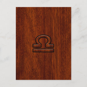 Libra Zodiac Symbol on mahogany style print Postcard