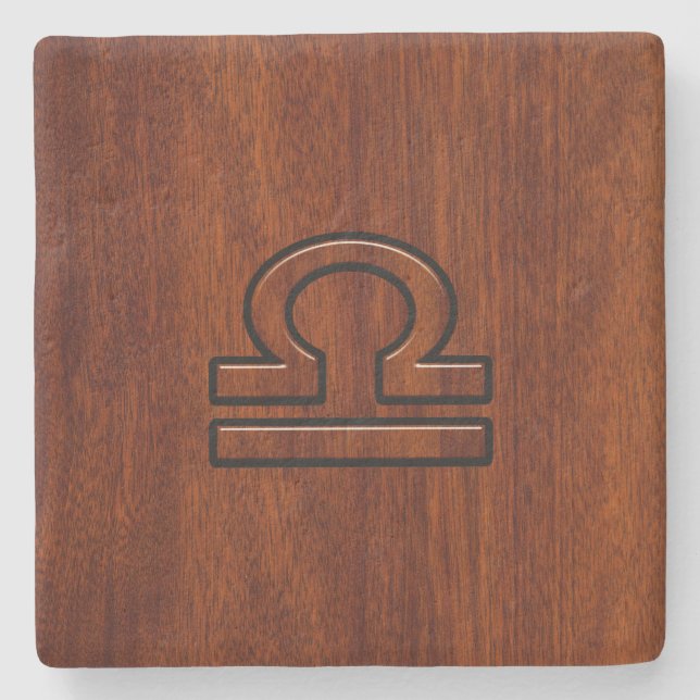 Libra Zodiac Symbol on mahogany style print Stone Coaster (Front)