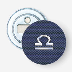 Libra Zodiac Symbol on Navy Blue Carbon Fibre Bottle Opener