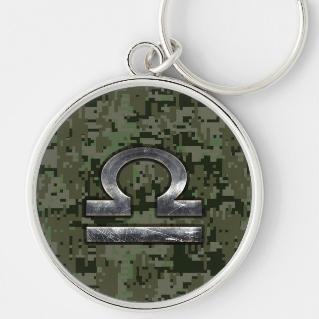 Libra Zodiac Symbol on olive green digital camo Key Ring (Front)