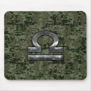 Libra Zodiac Symbol on olive green digital camo Mouse Pad