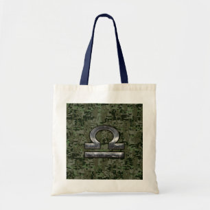 Libra Zodiac Symbol on olive green digital camo Tote Bag