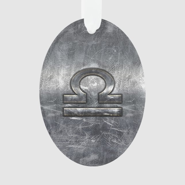 Libra Zodiac Symbol Silver Steel Style Ornament (Front)