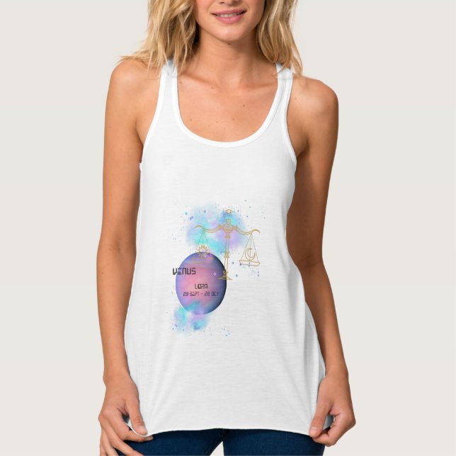 Libra Zodiac Typography Astrology Planet Glitter Singlet (Front)