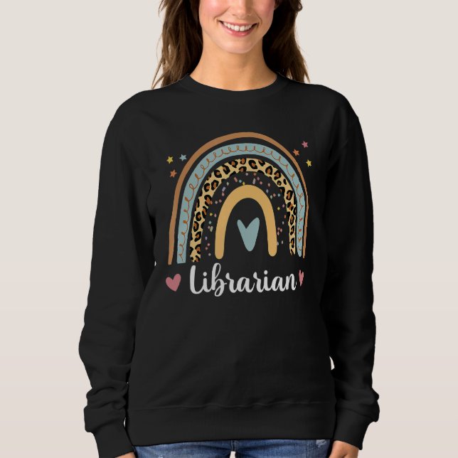Librarian Boho Rainbow Leopard Back To School Sweatshirt (Front)