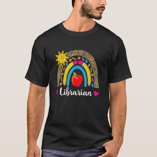 Librarian Boho Rainbow Leopard Back To School T-Shirt (Front)