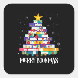 Librarian Book Lover Books Christmas Tree Merry Bo Square Sticker