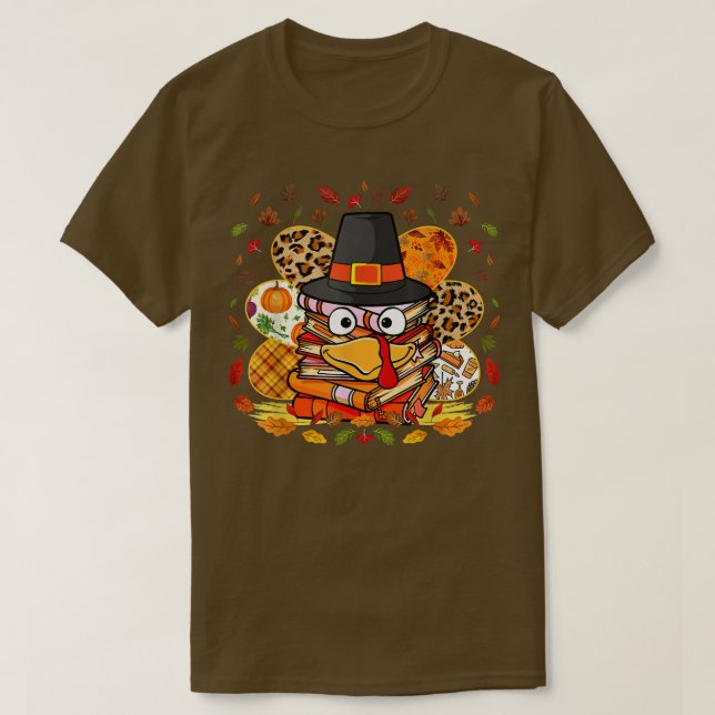 Librarian Book Lover Reader Funny Turkey Thanksgiv T-Shirt (Design Front)