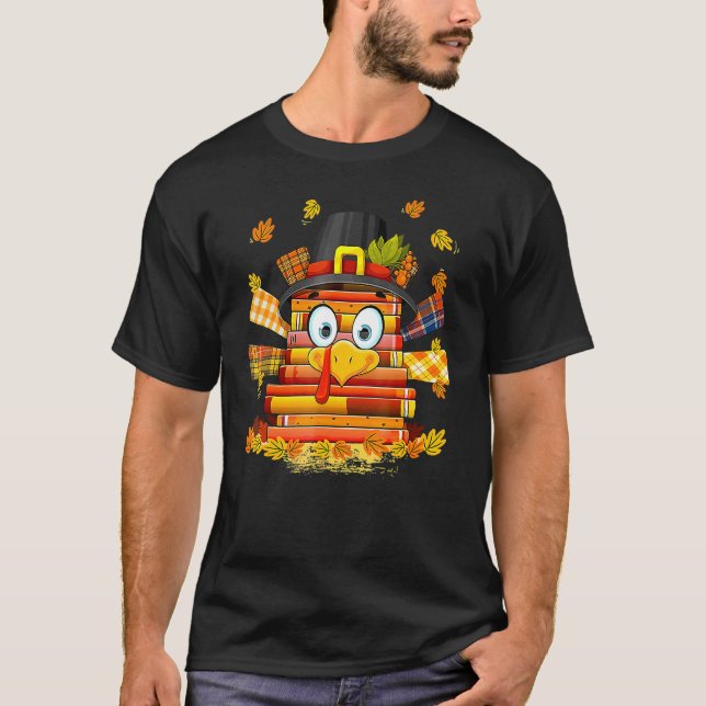 Librarian Book Lover Reader Funny Turkey Thanksgiv T-Shirt (Front)