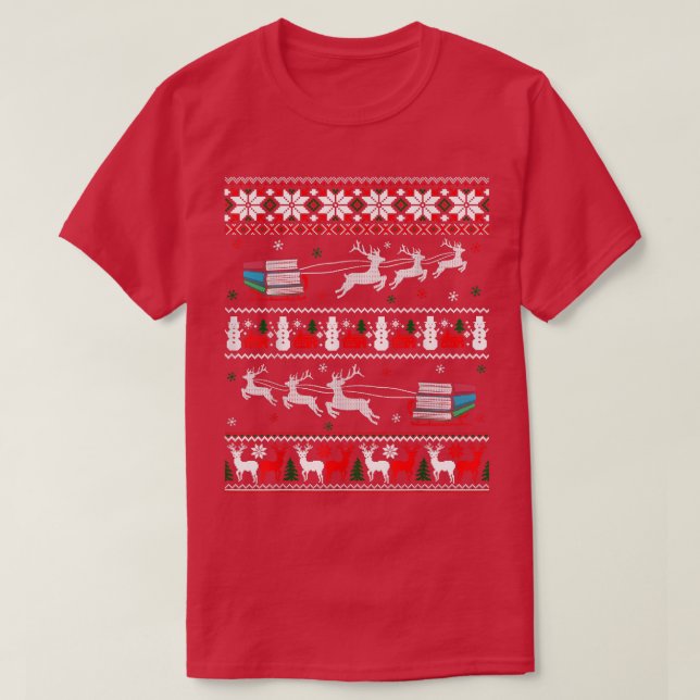 Librarian Christmas Library Book Reader Ugly Xmas  T-Shirt (Design Front)