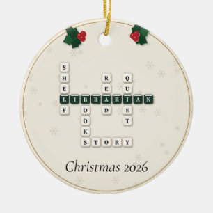 Librarian Crossword Letter Tiles Holly Year Ceramic Tree Decoration