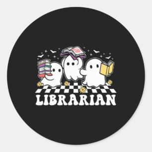 Librarian Cute Ghost Book Reading Funny Halloween Classic Round Sticker