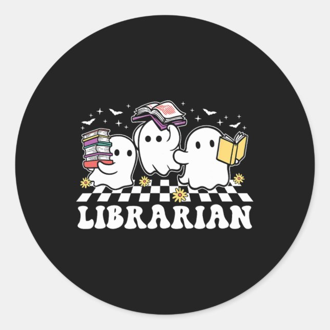 Librarian Cute Ghost Book Reading Funny Halloween  Classic Round Sticker (Front)