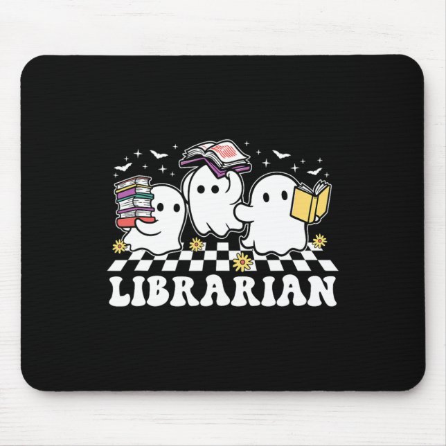 Librarian Cute Ghost Book Reading Funny Halloween  Mouse Pad (Front)