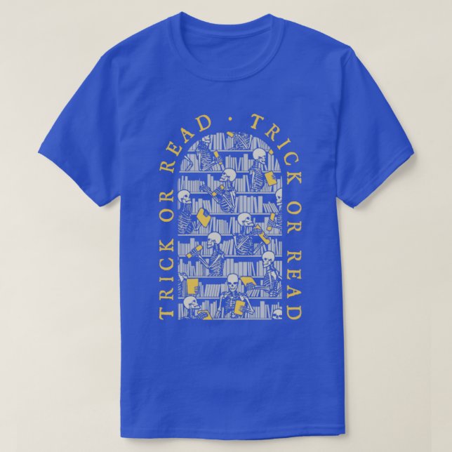 Librarian Halloween Trick Or Read Gothic Skeleton  T-Shirt (Design Front)