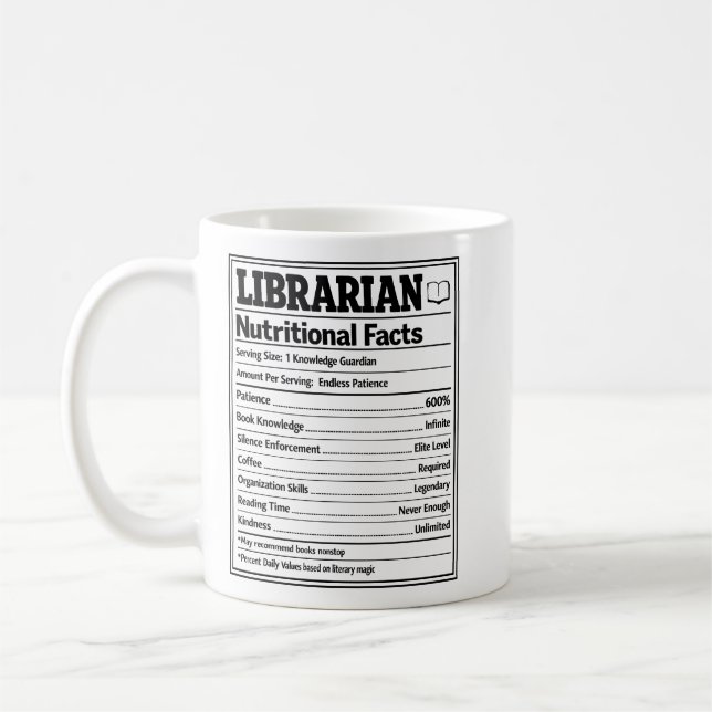 Librarian Nutritional Facts Funny Book Lover Coffee Mug (Left)
