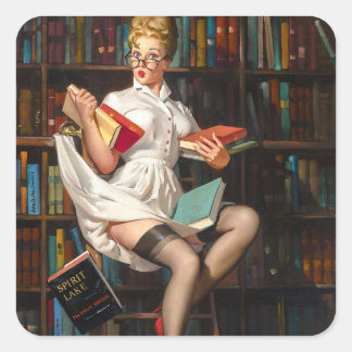 Librarian Pin Up Square Sticker