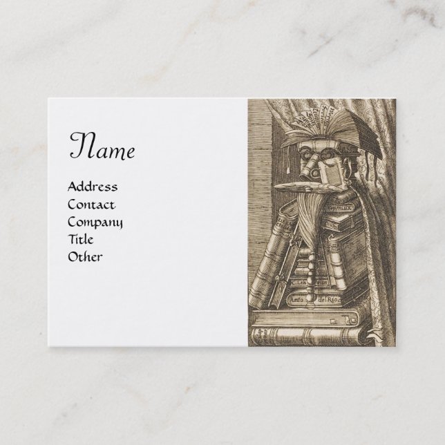 LIBRARIAN PORTRAIT WITH BOOKS Black White Business Card (Front)