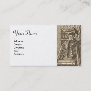 LIBRARIAN PORTRAIT WITH BOOKS Black White Business Card
