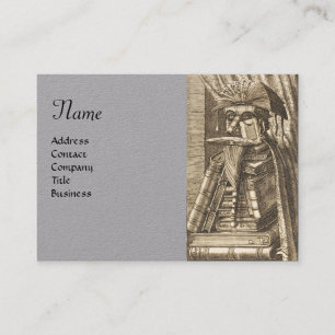 LIBRARIAN PORTRAIT WITH BOOKS Grey Paper Business Card