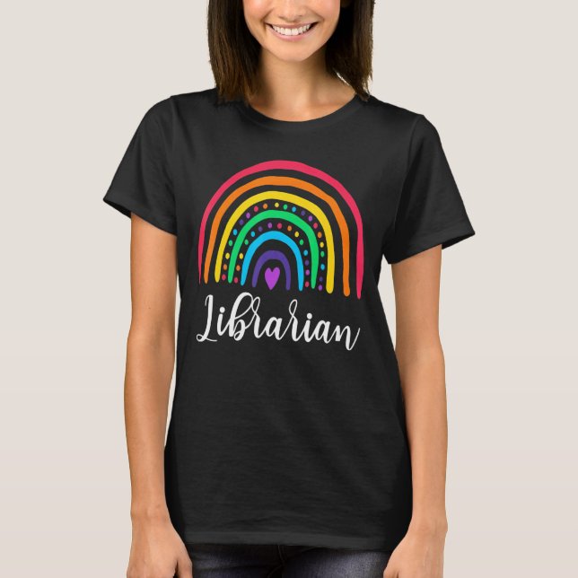 Librarian Rainbow Leopard  School Librarian T-Shirt (Front)