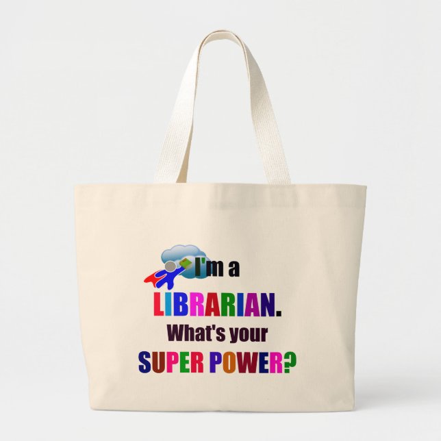Librarian Superhero - Bold Colourful Text Design Large Tote Bag (Front)