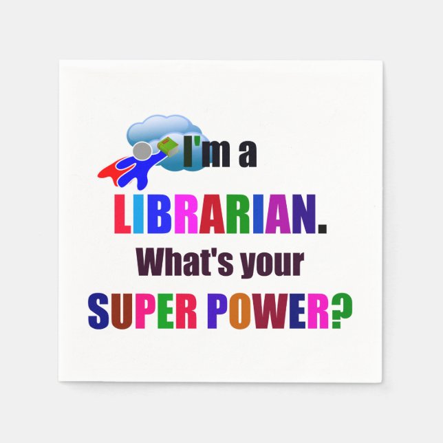 Librarian Superhero - Bold Colourful Text Design Napkin (Front)