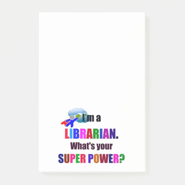 Librarian Superhero - Bold Colourful Text Design Post-it Notes (Front)